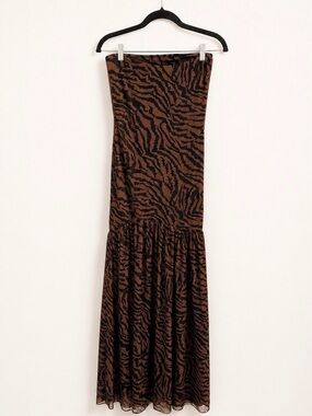 ABYOVRT Brown Black Zebra Print Strapless Maxi Dress - Size S